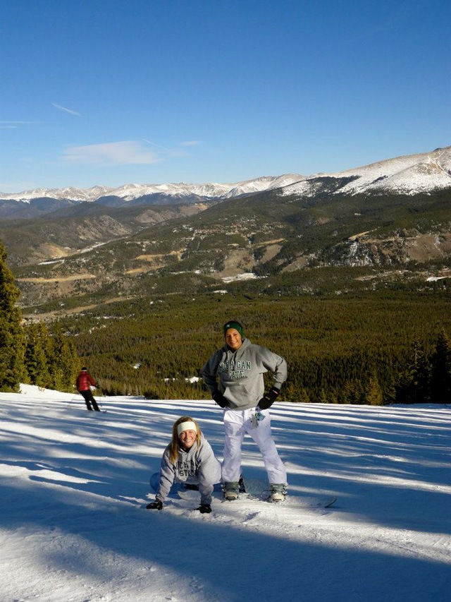 Hopcian and a friend snowboarding in Colorado in January 2012. For Hopcian, building a supportive network has been integral to continuing to pursue her outdoor passions. (Photo Courtesy: Kathryn Hopcian)