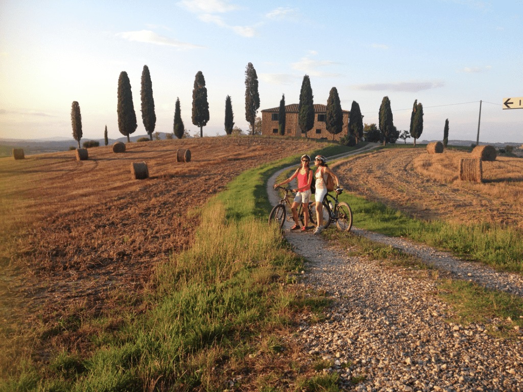 Tuscan cycling at sunset.