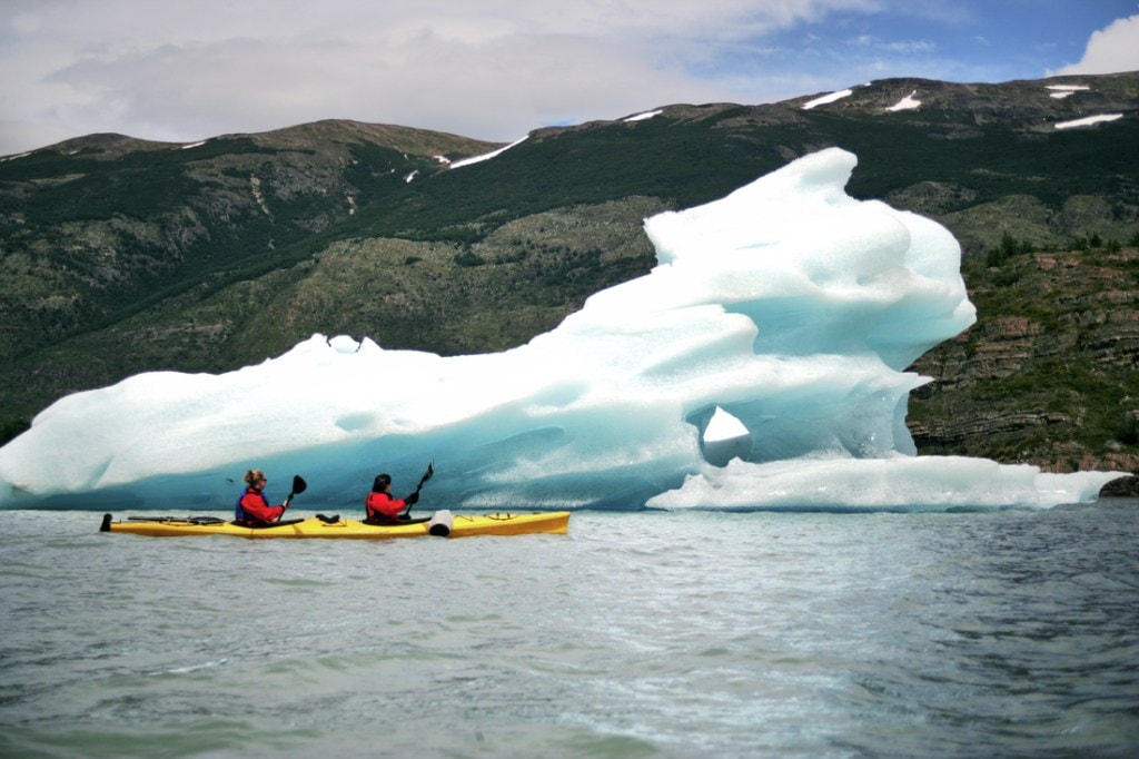 Tandem kayaking in glacier country.