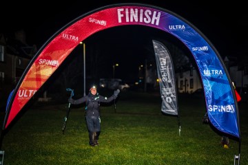 Jasmin Paris crosses the finish line of the Montane Spine Race