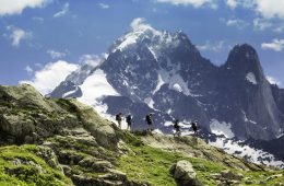 Hikers trek along the Tour du Mont Blanc.