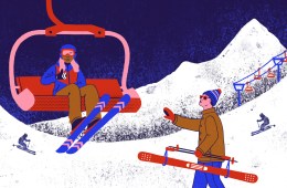 A skier chooses to ski with other people.