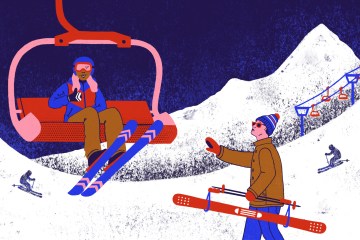 A skier chooses to ski with other people.