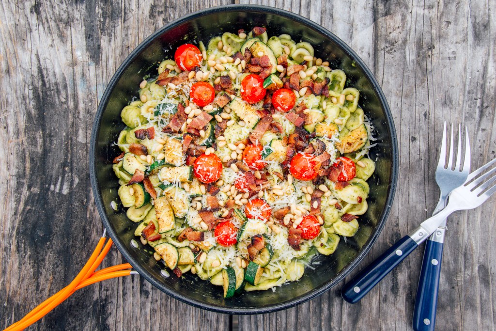 Camp Recipe One Pot Pesto Pasta with Bacon Path An REI Co