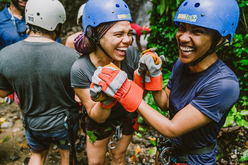 Travelers on an REI Adventures trip share their excitement. 