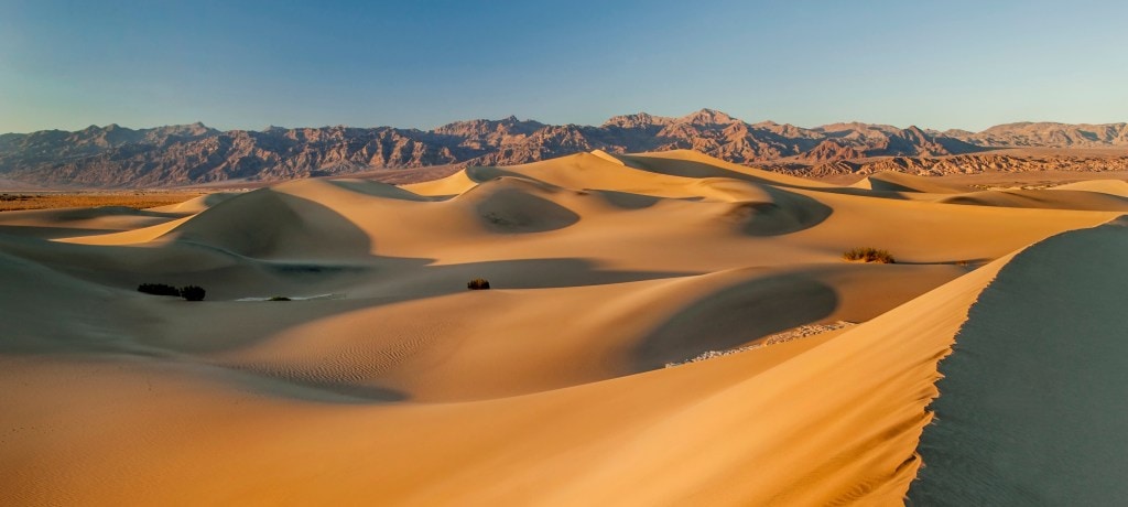 Sand Dunes and Funeral Mountains, Death Valley National Park, California.