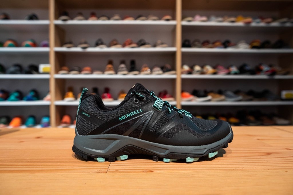 The MQM Flex 2 from Merrell sits on a table at the Outdoor Retailer show,