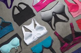 A variety of sports bras.