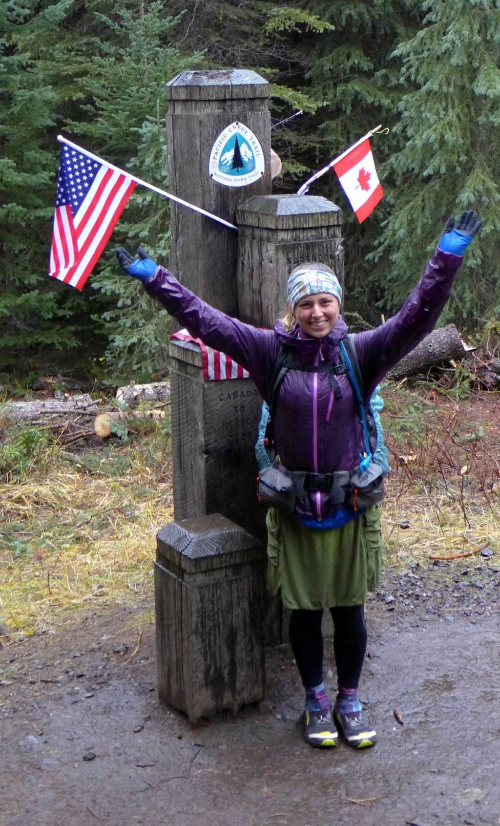 The author at the Northern Terminus of the Pacific Crest Trail on the Canadian border.