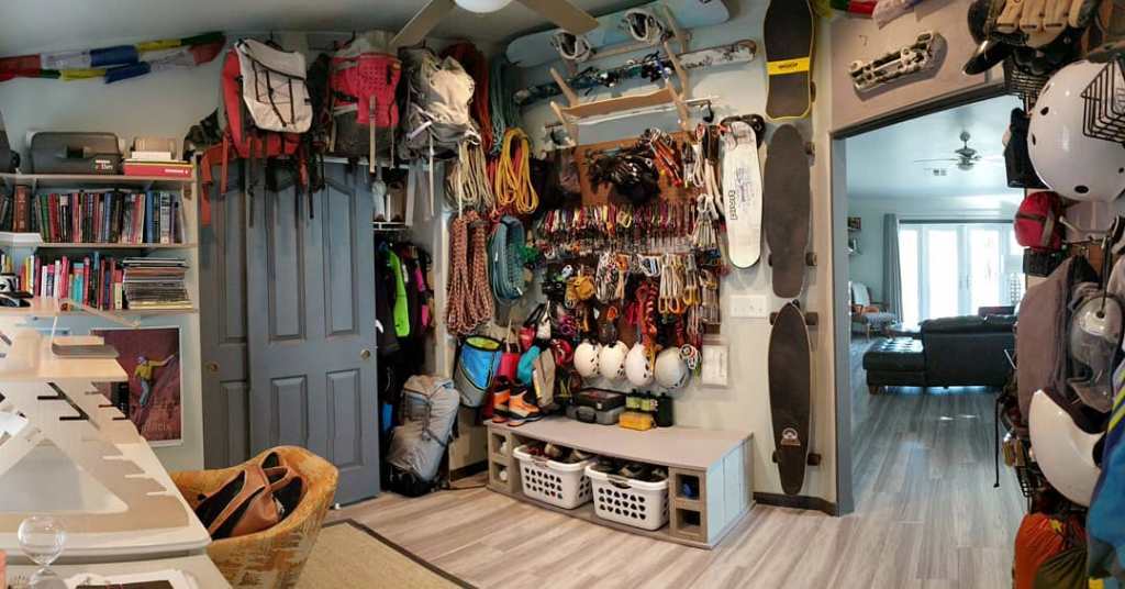 Use shelving brackets to hang gear on walls.