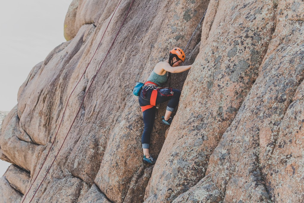Testing the jeans at the crag.