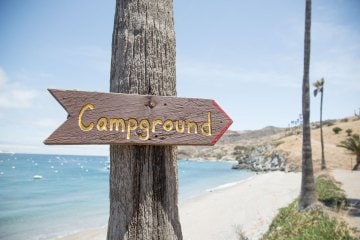 A sign points toward a campground on Santa Catalina Island.