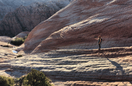 A woman takes a selfie surrounded by a beautiful landscape