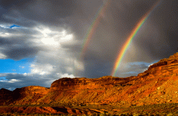 a double rainbow over Bears Ears National Monument in southeast Utah