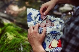 Person using Bee's Wrap to carry food