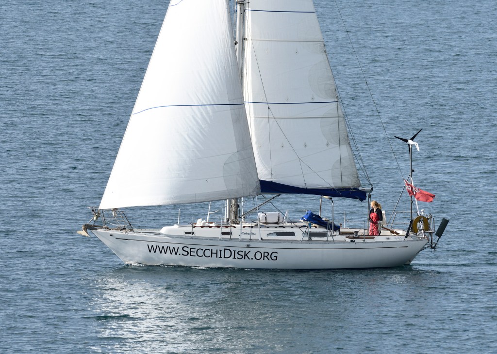 A sailboat on a grey sea