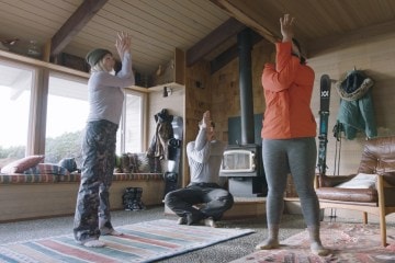 Yoga pose for before and after skiing or snowboarding