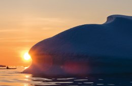 Kayaker paddling in Illuissat, Greenland