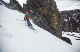 A skier takes to the slopes