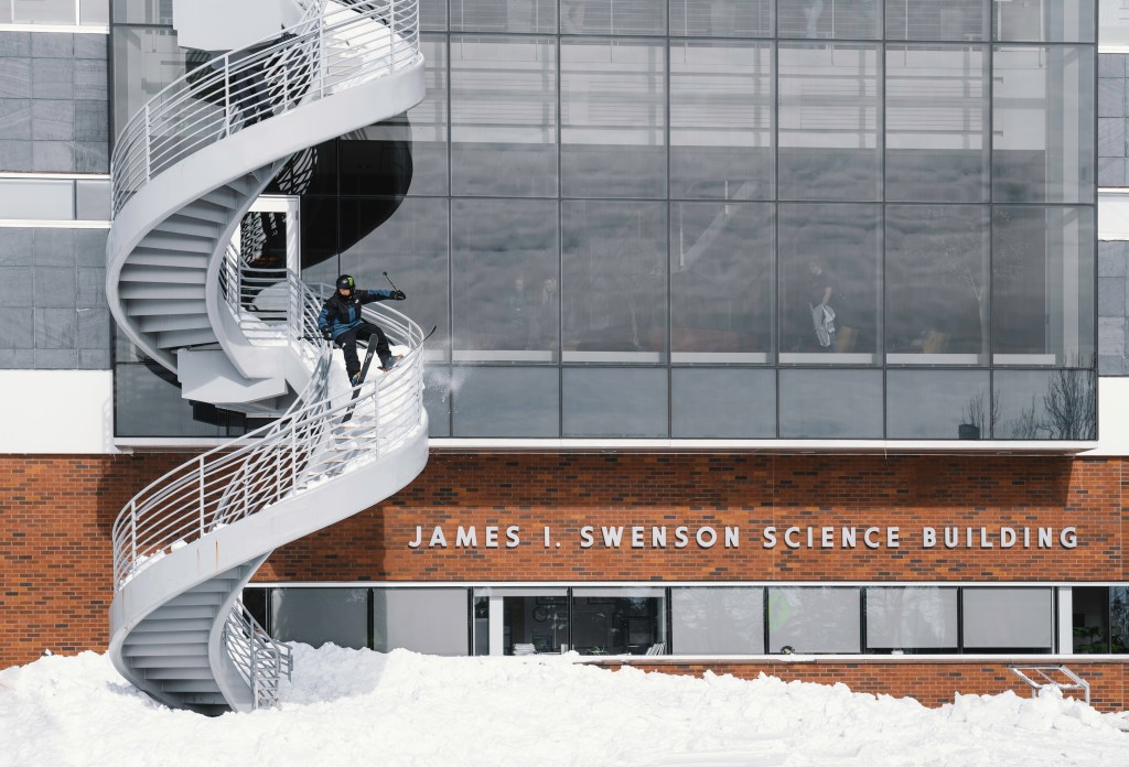 Tom Wallisch slides a staircase while filming with Level 1 Productions.