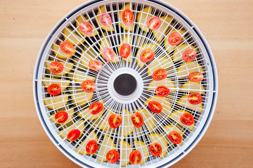Vegetables on dehydrating rack for pasta primavera