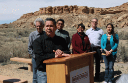 Rep. Luján speaking at Chaco Culture National Historical Park to announce legislation to permanently protect the greater Chaco Canyon region from drilling and extraction on federal lands