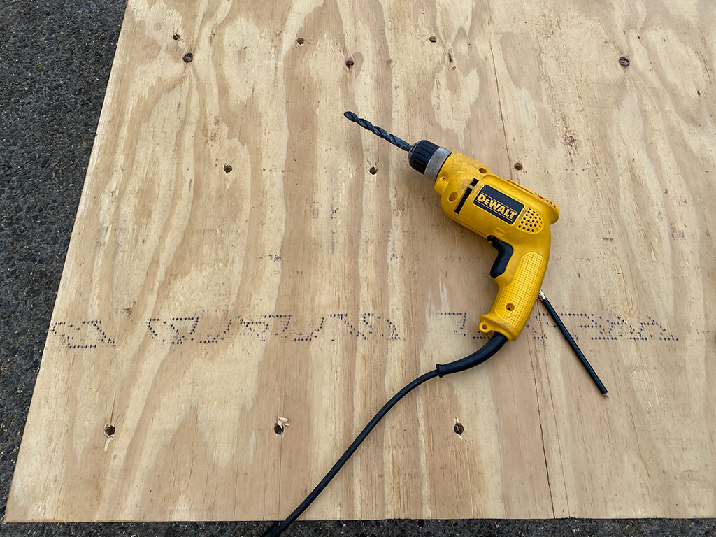 Drilled holes in climbing wall