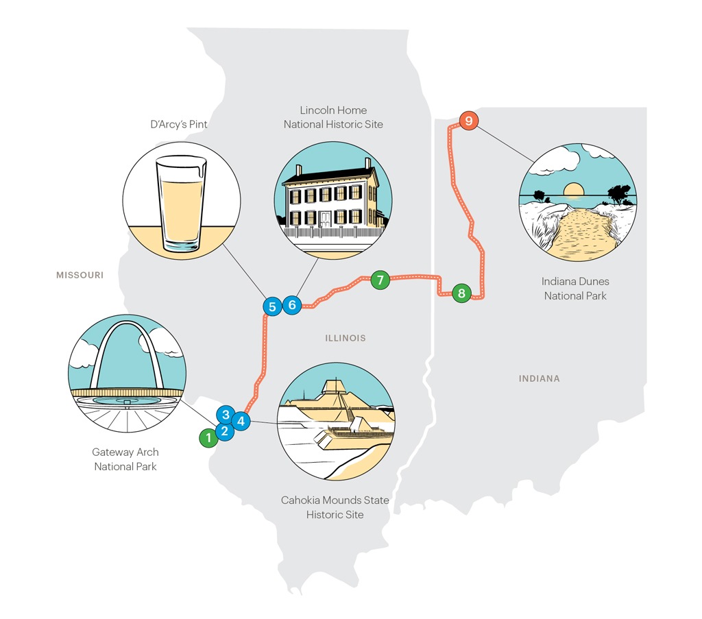 Midwest road trip map
