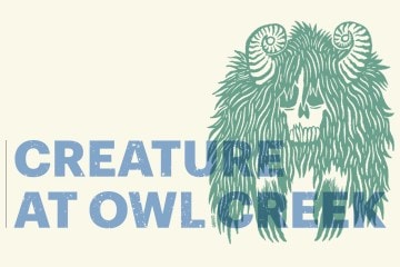 Illustration of the creature at owl creek with text overlay that says Camp Monsters and Creature at Owl Creek