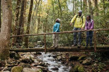 Hikers on a bridge in the Smokies