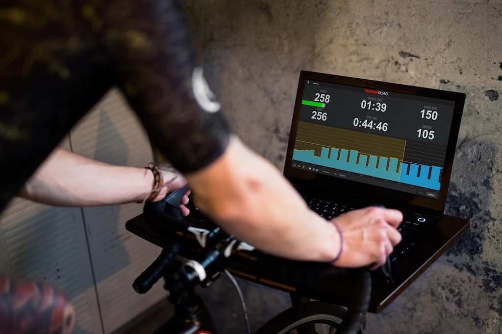 Cyclist using TrainerRoad app