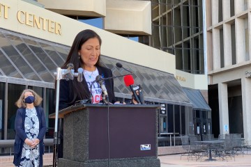 Deb Haaland giving speech.