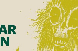 Illustrated Char Man drawn in a green color with typography that says Char Man with a sand colored background.
