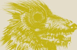 A yellow illustrated dog monster against a cream background with the text Black Horse Dog and Camp Monsters Podcast in the left hand corner of the illustration.