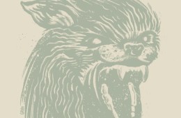 An illustrated drawing of the Chicago wolfman in a light green against a beige background.