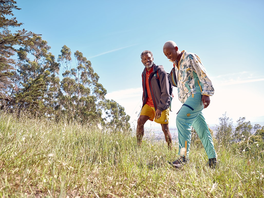 Quintin Mims and Samiere model pieces from the Outdoor Afro Inc. + REI Co-op collection. Photo by Fela Raymond.