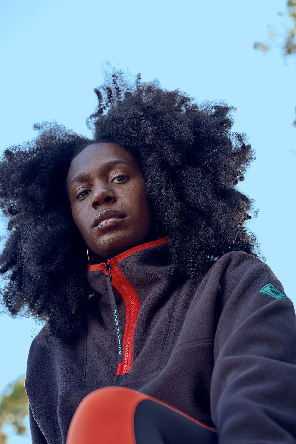 T'essence Minnitee models an Outdoor Afro Inc. + REI Co-op Fleece. Photo by Joshua Kissi