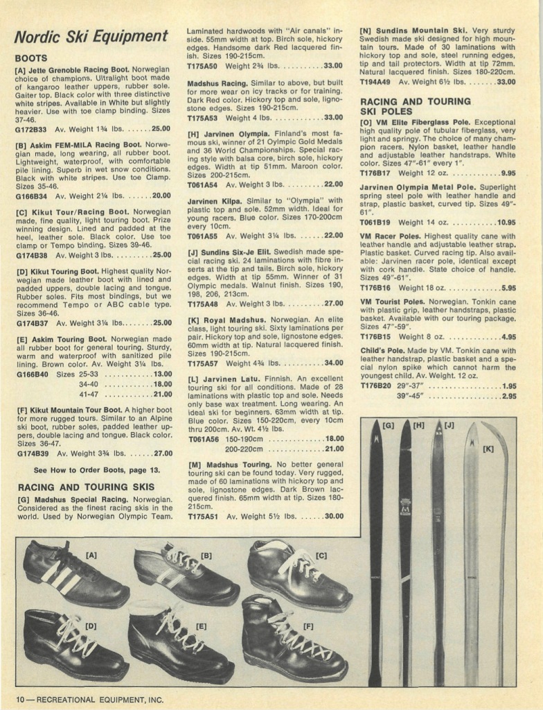 REI's 1970-71 Winter Catalog featuring Nordic ski equipment.