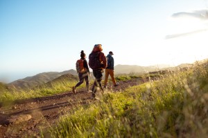 Three people hiking