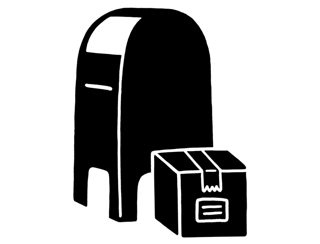 An illustration of a mailbox and a shipping box