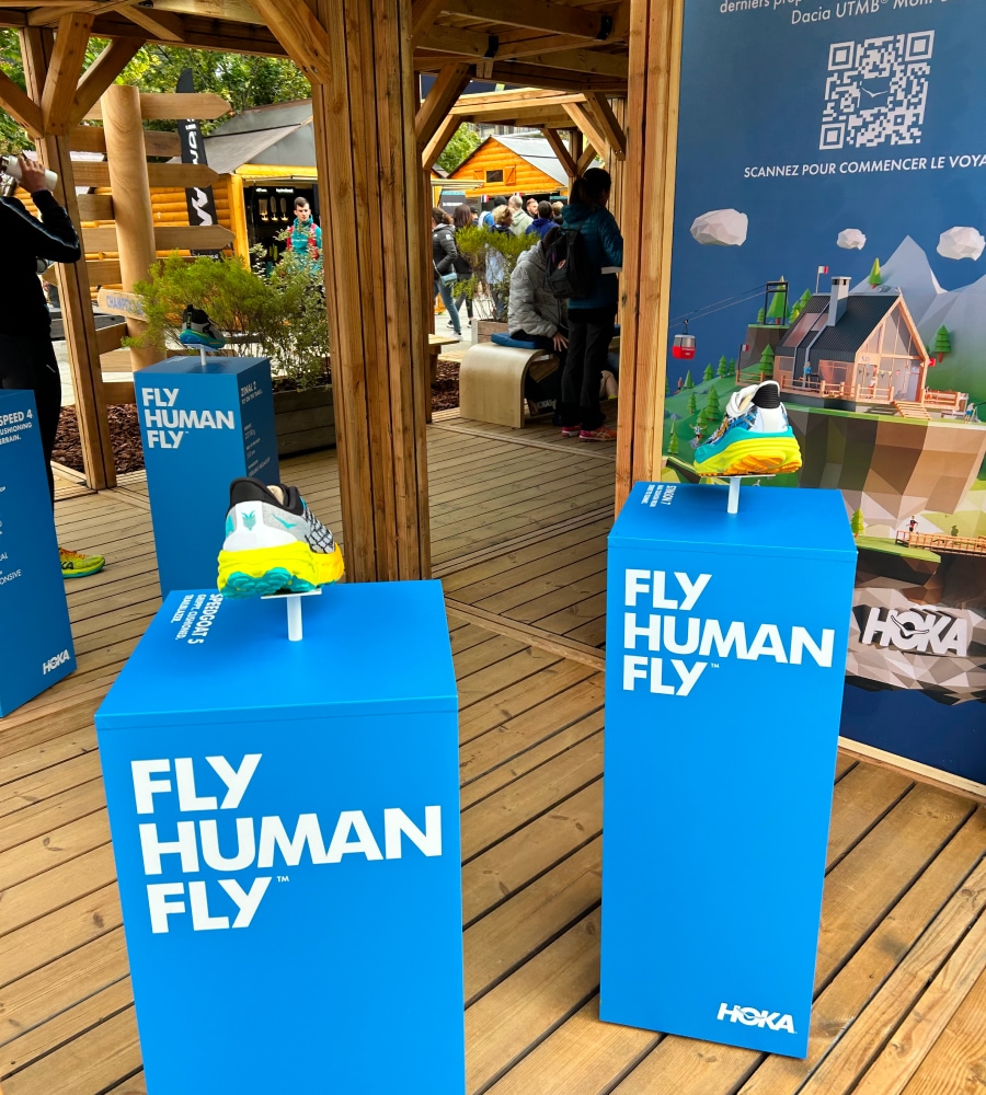A HOKA display at the race village.