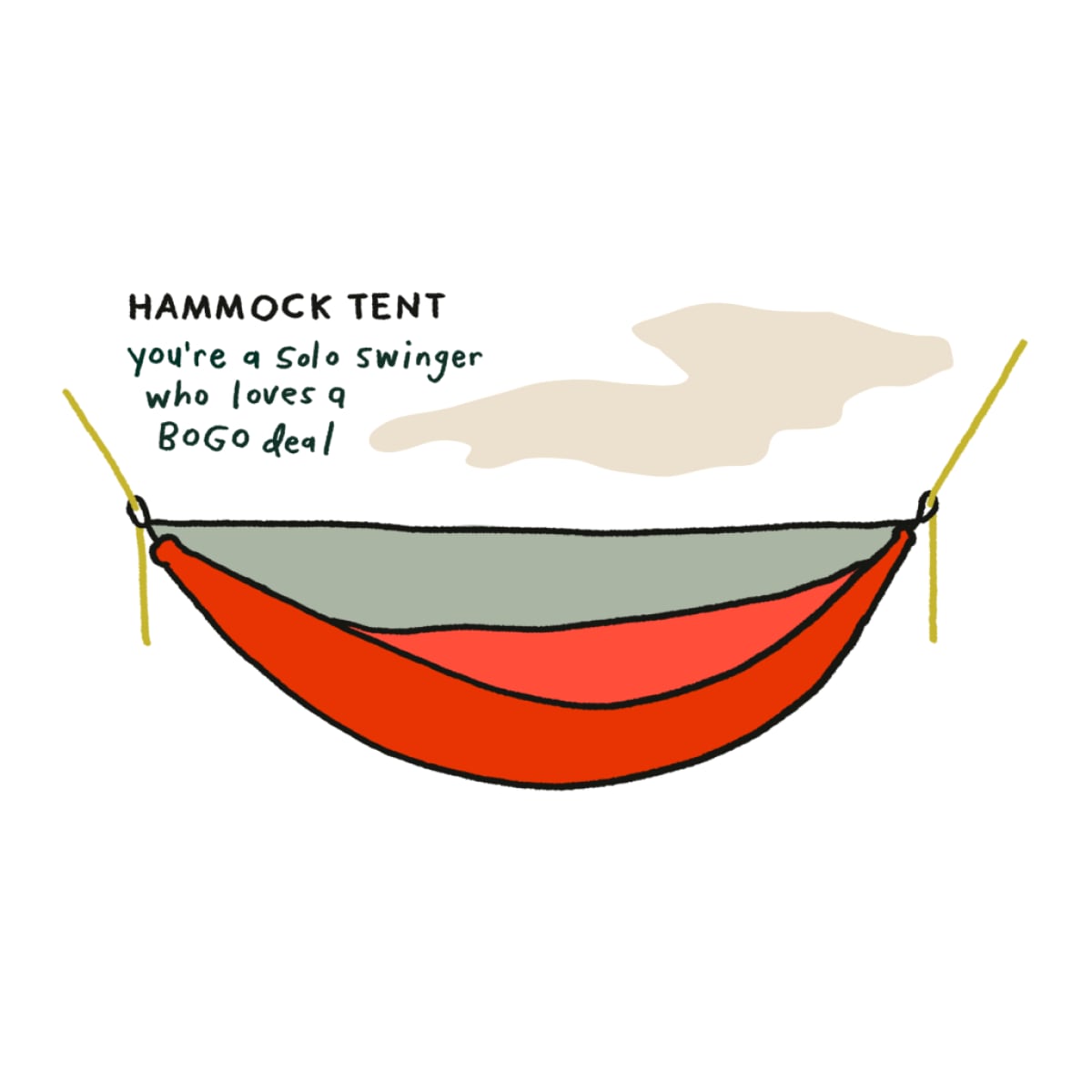 An illustration of a red hammock with the words "you're a solo swinger who loves a BOGO deal"