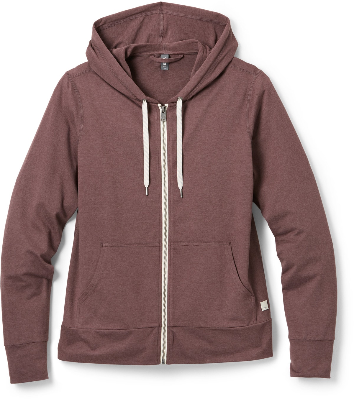 Product shot of the Vuori Halo Performance Hoodie 2.0 in an elderberry color.