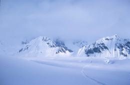 A snow-covered mountain peak