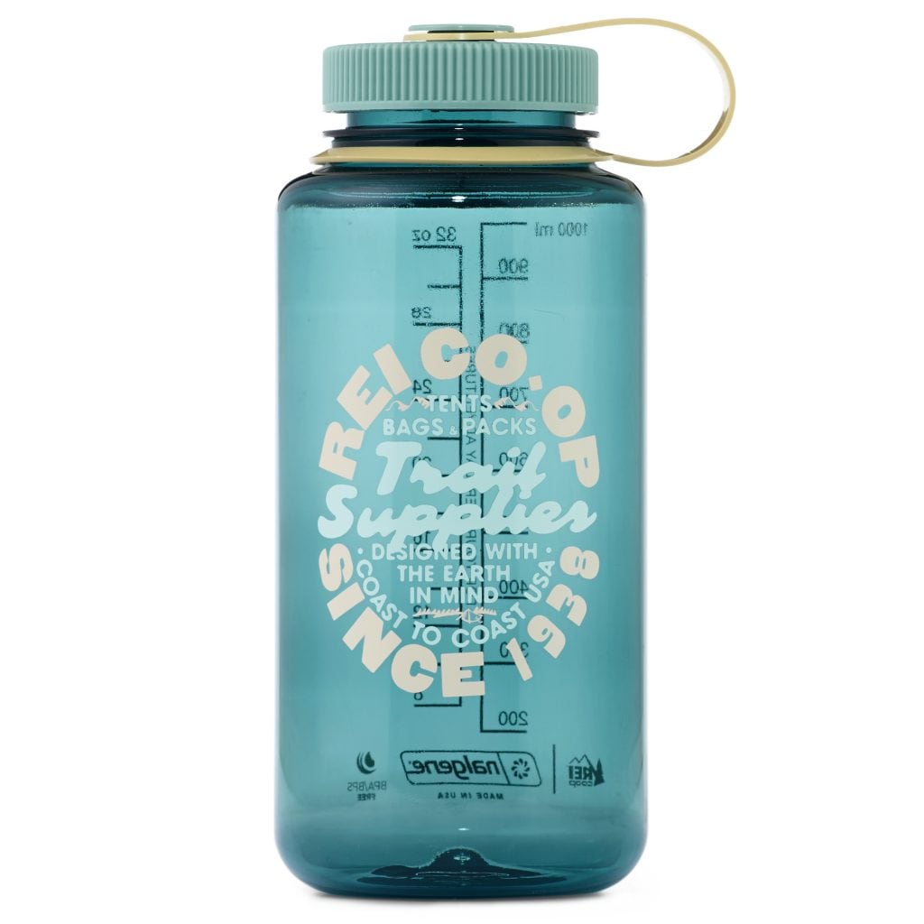 A blue water bottle on a white background