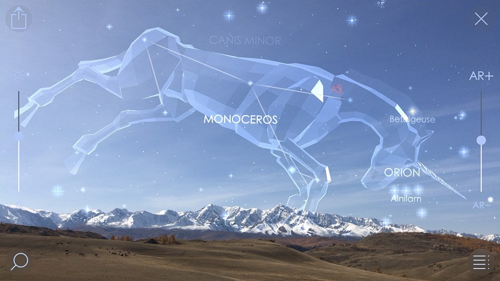 A screenshot of a phone screen set on landscape with graphics indicating the name and points of a constellation
