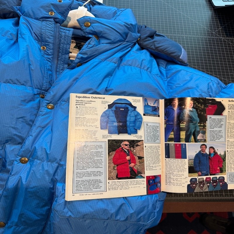 A catalog of a 1986 down parka against that vintage item