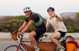 Tyler Mitic riding a tandem bike. Wild Ideas Worth Living podcast episode.