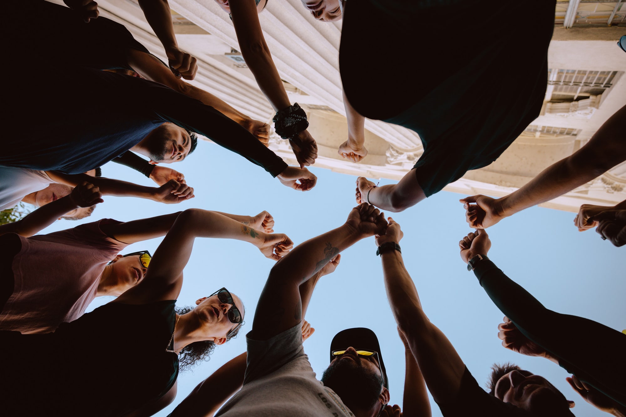 People celebrating with hands in