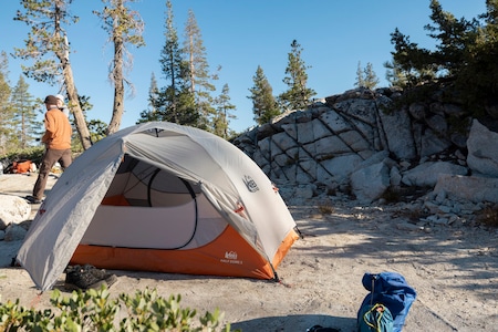 Half Dome 2 Tent in front of rocky backdrop